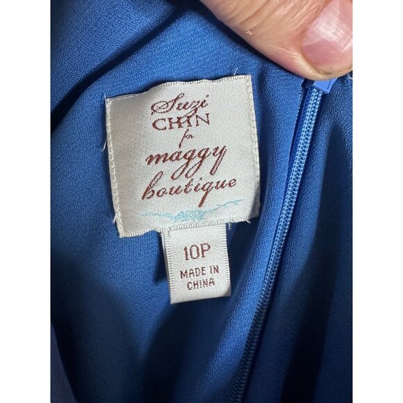 Luzi Chin Maggy Boutique Blue Floral Cottagecore Sundress V Neck Fit Flare Petit - Picture 3 of 8